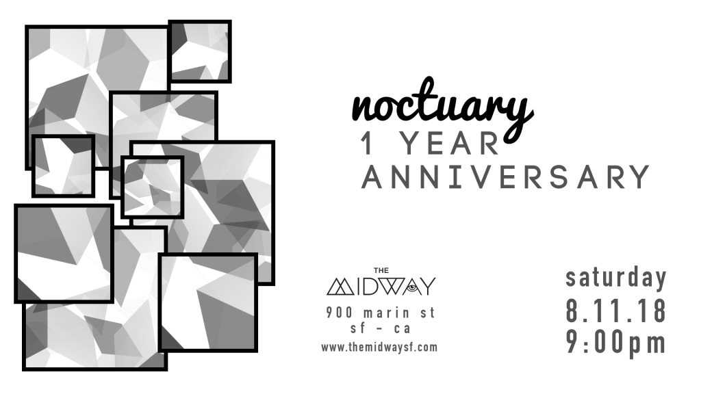 Noctuary 1yr: Stephanie Sykes/Julia Govor/Nancy Dru — event flyer, 11 August 2018