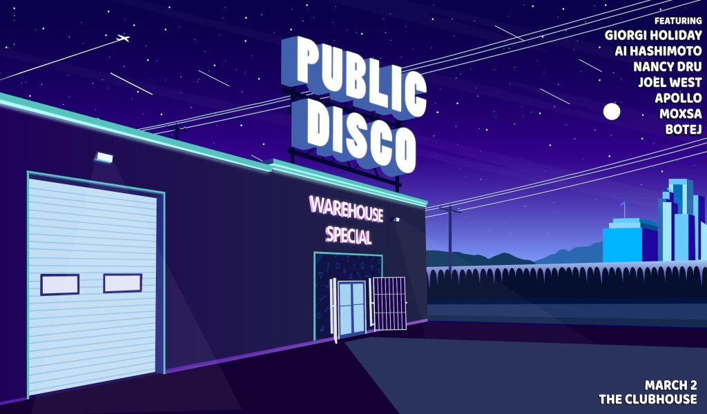 Public Disco Warehouse Special — event flyer, 02 March 2019