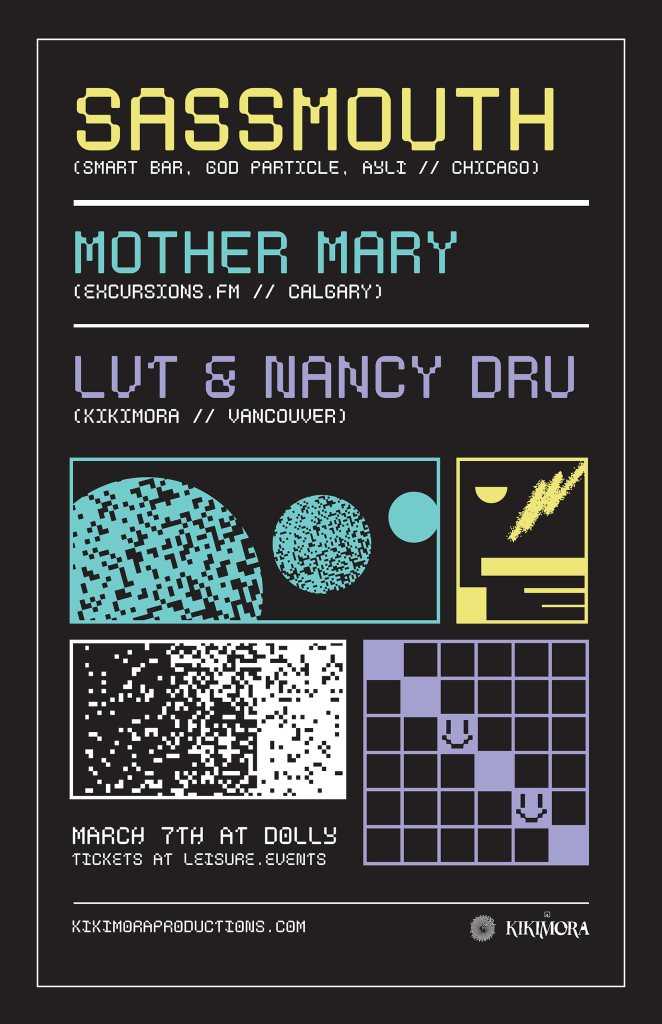 Kikimora presents: Sassmouth (CHI), Mother Mary, LVT, Nancy Dru — event flyer, 07 March 2020