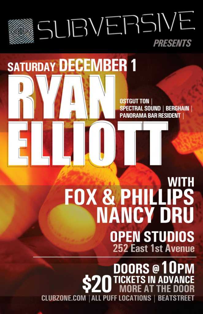 Subversive presents Ryan Elliott — event flyer, 01 December 2012
