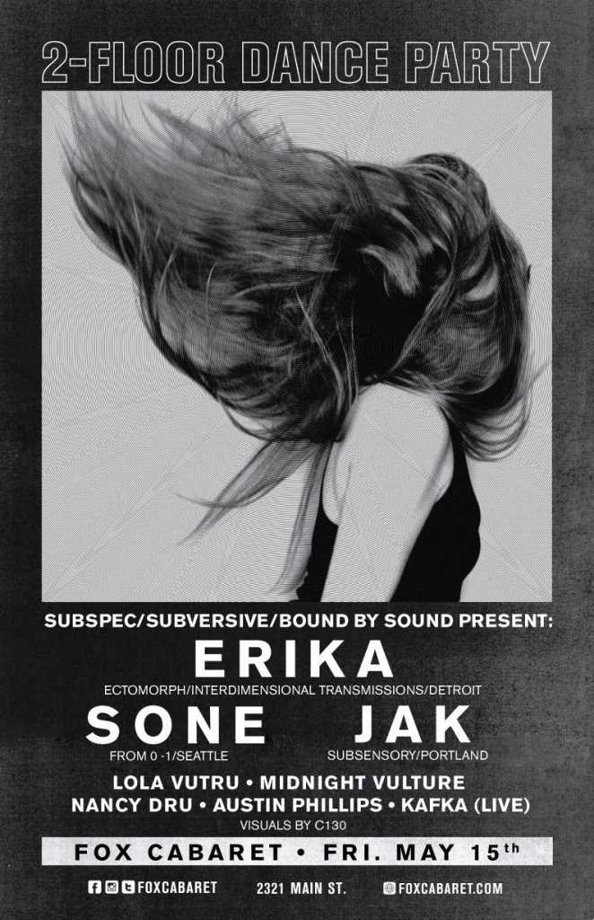 Erika with JAK and Sone — event flyer, 15 May 2015